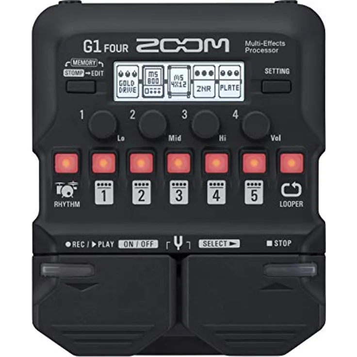 Zoom G1 FOUR Gitarren-Multieffekt-Pedal, mit Looper, Drum-Computer & 13 Amp-Simulationen – Ideal für Bühne & Studio