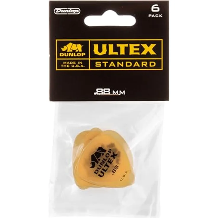 Dunlop Ultex Standard Player Pack, 6 Plektren mit 0,88 mm Stärke in bernsteinfarben, extrem hartem Material und klarer Klangqualität