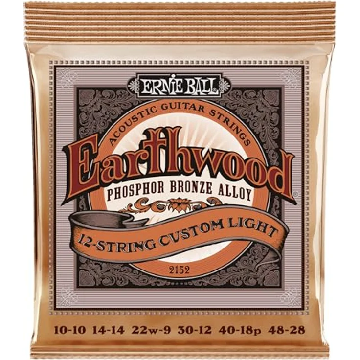 Ernie Ball Earthwood Custom Light 12-Saiter Akustik-Gitarrensaiten, Phosphor-Bronze, Stärke 10–48, ausgewogener Klang – Bild 1