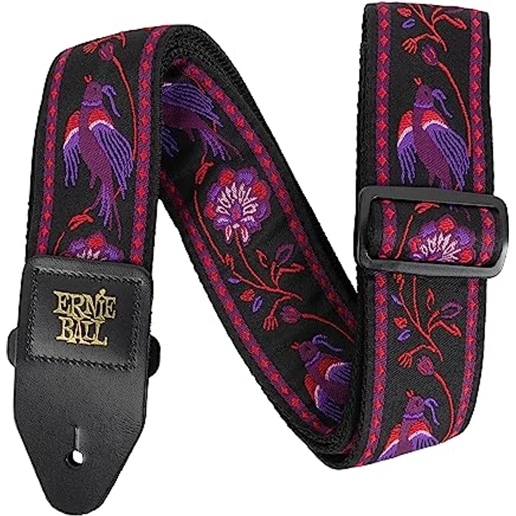Ernie Ball Pleasant Pheasant, Gitarrengurt mit Jacquard-Muster, Länge 104-182 cm, Polypropylen, schwarz mit goldfarbenem Logo – Bild 2