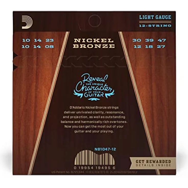 Daddario NB1047-12 Nickel Bronze Gitarrensaiten-Set für 12-Saiter, Light Gauge, Roundwound, langlebig und stabil in der Stimmung – Bild 2