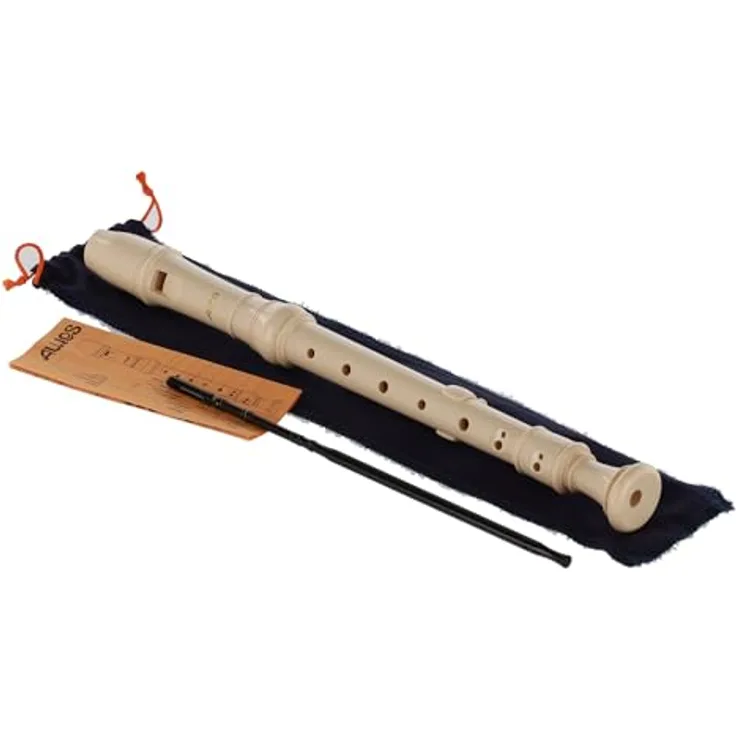 Aulos 303B Elite Soprano Recorder, barocke Griffweise mit Doppelloch, dreiteilig, Elfenbein, inkl. Tasche und Wischerstab