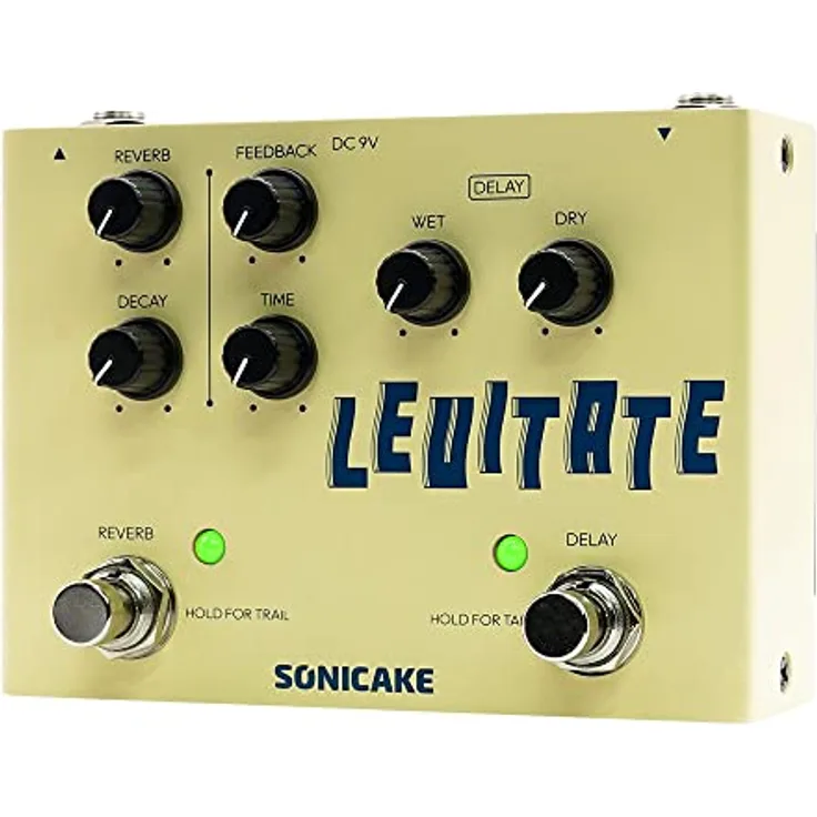 SONICAKE Delay und Reverb Gitarren Effektpedal Digital Levitate, 2 in 1 mit 2000ms Delay Time und Trail-Funktion