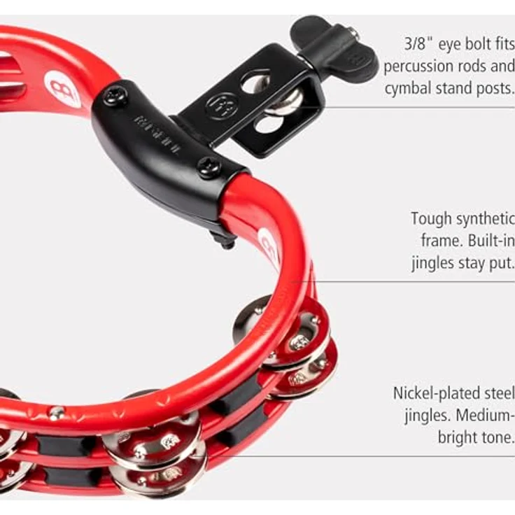 Meinl TMT2R Drummer Tambourine, montierbare Version mit ABS-Kunststoff Rahmen und 14 Paar Stahlschellen, rot – Bild 3