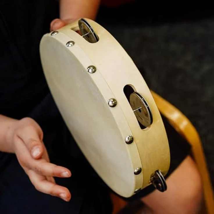A-Star 8 Zoll Tamburin, handgeführtes hölzernes Instrument mit natürlichem Hautkopf und 5 Paar Jingles – Bild 5