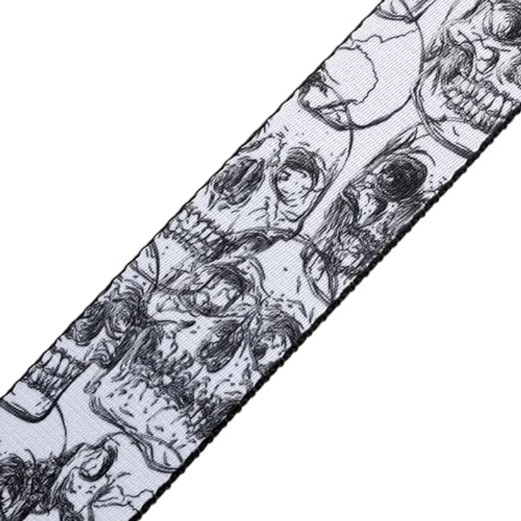 Levys Poly Strap MPD2-048, Gitarrengurt aus Polyester mit Skulls Design, 2" Breite, verstellbar von 107 cm bis 151 cm, Weiß und Schwarz – Bild 4