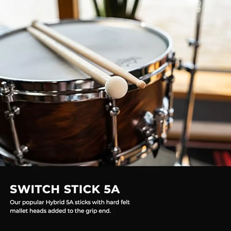 Meinl 5A Switch Stick, Drumstick aus American Hickory mit Filzbeater, Länge 413 mm, Durchmesser 14,4 mm, made in Germany – Bild 2