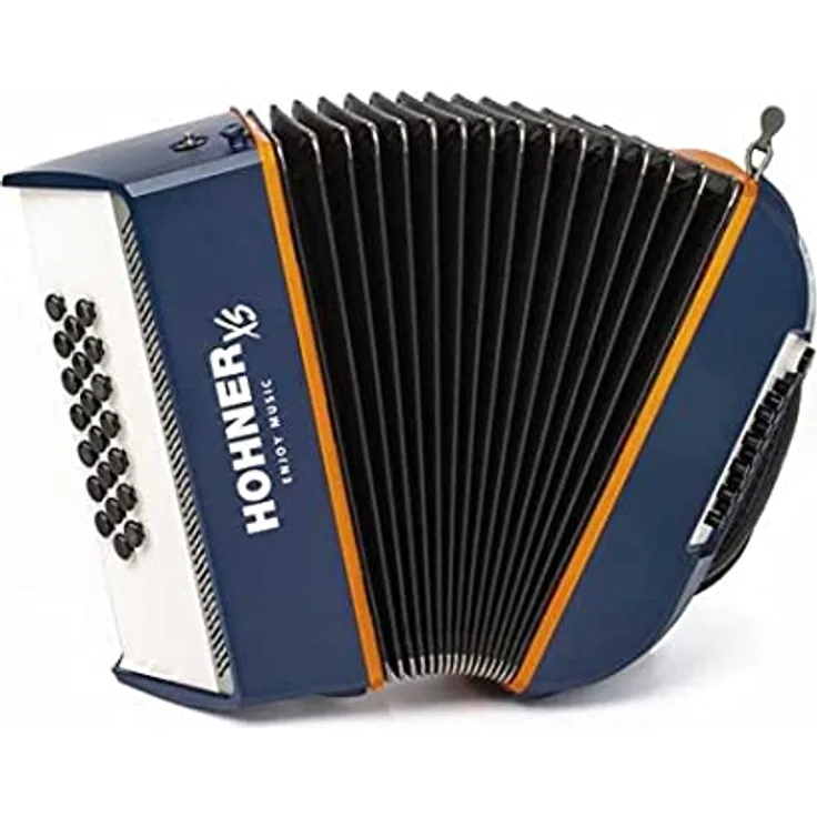Hohner XS Akkordeon Knopf, C-Griff, 21 Diskantknöpfe, 15 Bässe, blau, inkl. Gig Bag und Tragegeschirr für Kinder