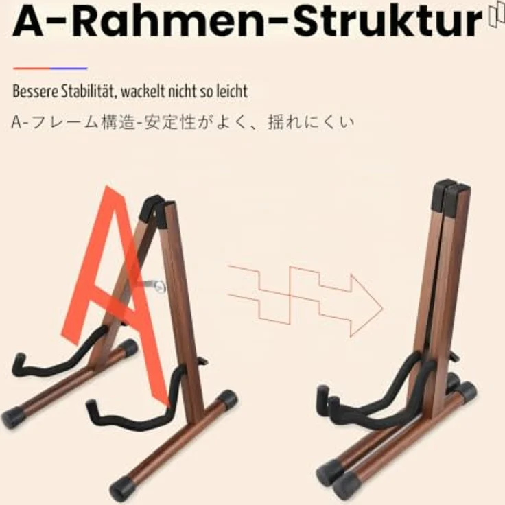 Donner DS-3 Gitarrenständer, tragbarer klappbarer A-Rahmen aus Akazienholz für Akustikgitarre, E-Gitarre, Bass, Banjo, Cello, Ukulele, Mandoline, mit rutschfestem Gummi und Baumwollpolsterung – Bild 5