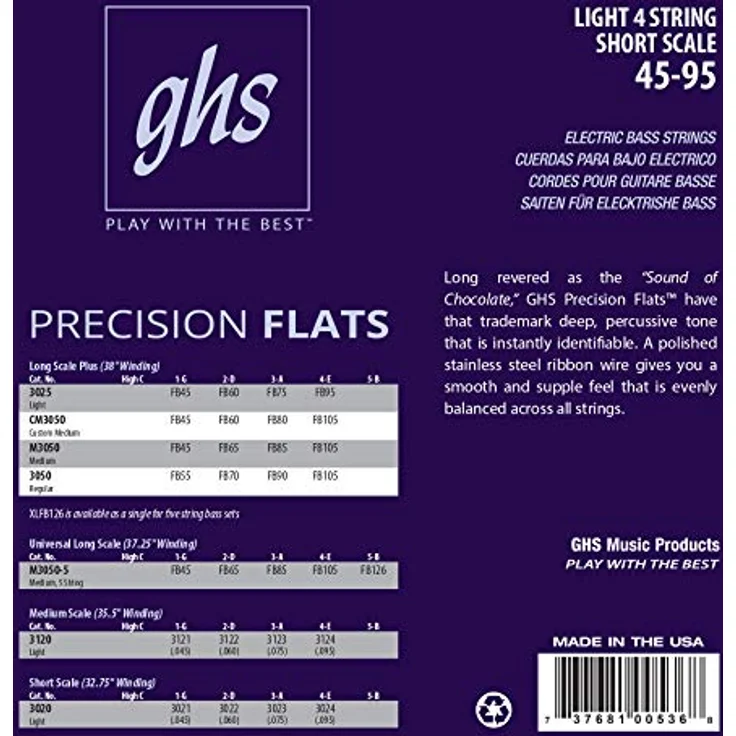 GHS GHS 3020 L, Short-Scale Saiten Set für E-Bass, Precision Flatwound, Stärke: 045-060-075-095 – Bild 2