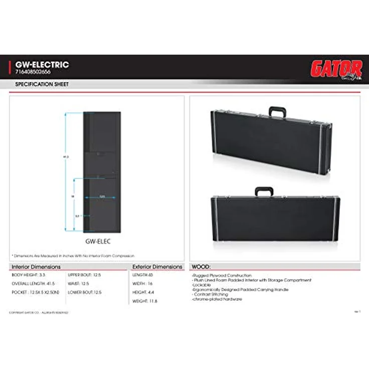 Gator GW - Electric Guitar Case, Koffer für E-Gitarre aus Sperrholz, Kunstleder, schwarz, Innenmaße 105 cm x 32 cm x 9 cm, 3,81 kg – Bild 9
