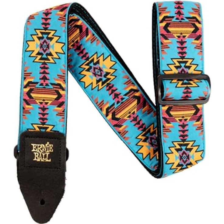 Ernie Ball Jacquard Gitarrengurt Albuquerque Noon, verstellbar von 104 cm bis 183 cm, Polypropylen mit Lederenden, Breite 51 mm – Bild 4