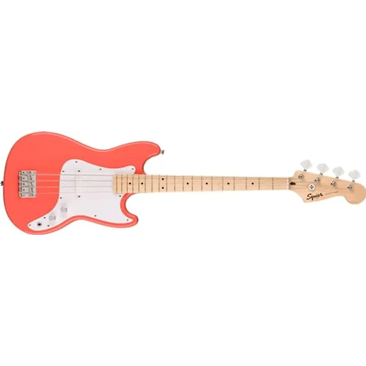 Squier Sonic Bronco E-Bass, 4-Saiter mit Poplar Korpus und Ahorn Hals, Tahitian Coral