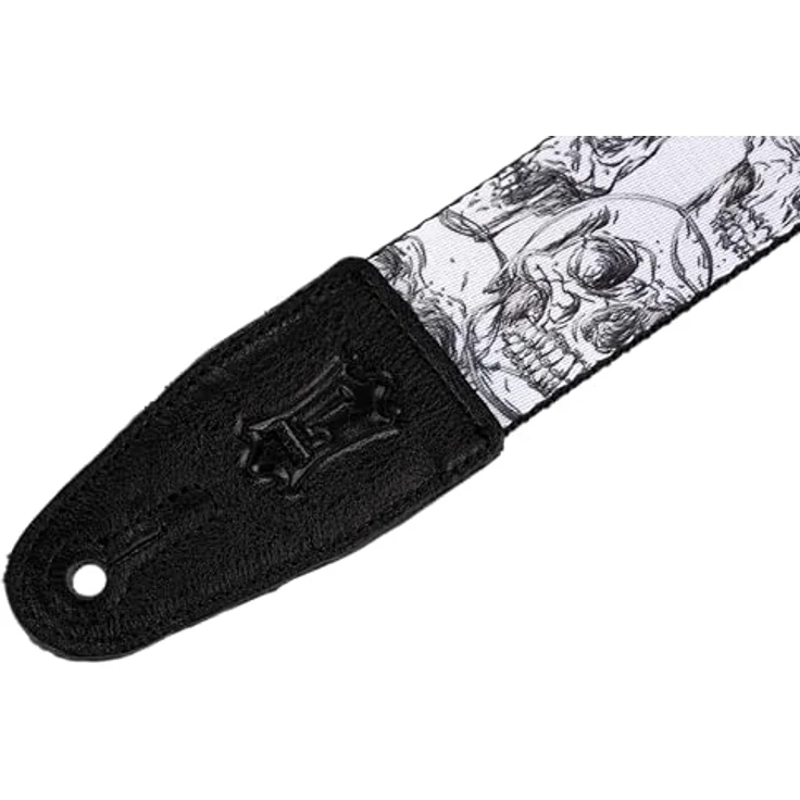 Levys Poly Strap MPD2-048, Gitarrengurt aus Polyester mit Skulls Design, 2" Breite, verstellbar von 107 cm bis 151 cm, Weiß und Schwarz – Bild 2