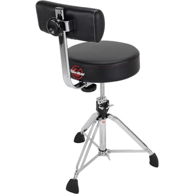 Gibraltar Schlagzeughocker 9000 Series Round mit Backrest, 35cm Durchmesser, höhenverstellbar 51-66cm, Vinyl-Sitzfläche, Super Lock, Dreibein-Position, 'Super Foot' Gummifüße – Bild 5