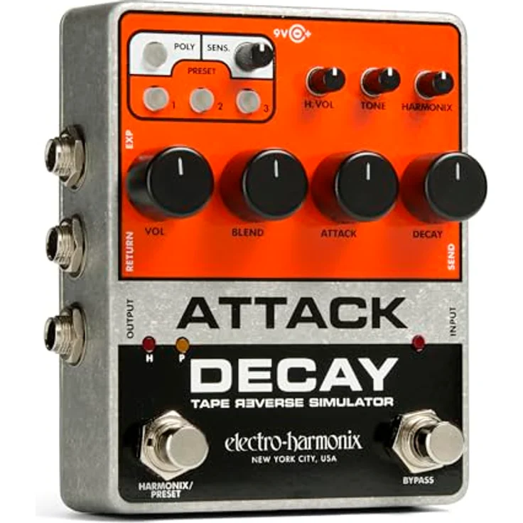 Electro Harmonix Attack Decay Tape Reverse Sim, Delay-Pedal für E-Gitarre mit Poly Mode, Harmonix Fuzz und 3 speicherbaren Presets – Bild 2