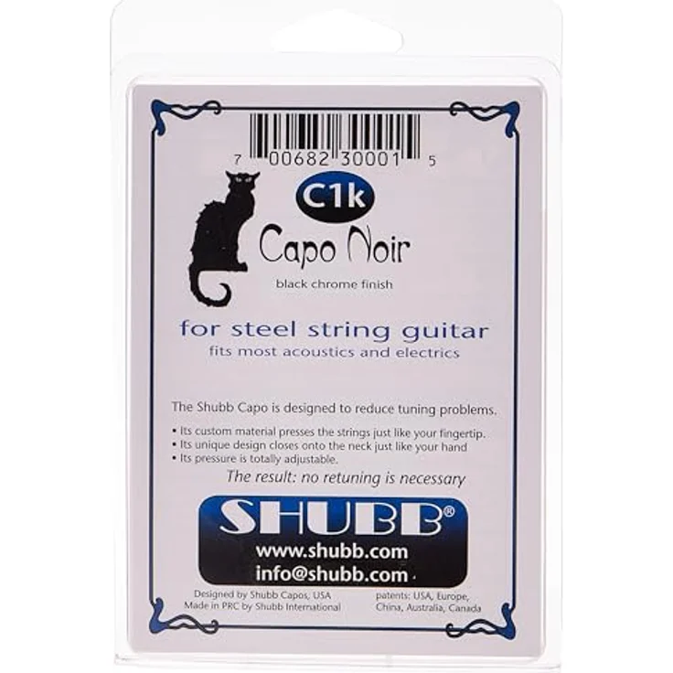 Shubb C1 Black, Kapodaster für E-Gitarre & Akustikgitarre, schwere Messing-Ausführung mit Rollenmechanik – Bild 3