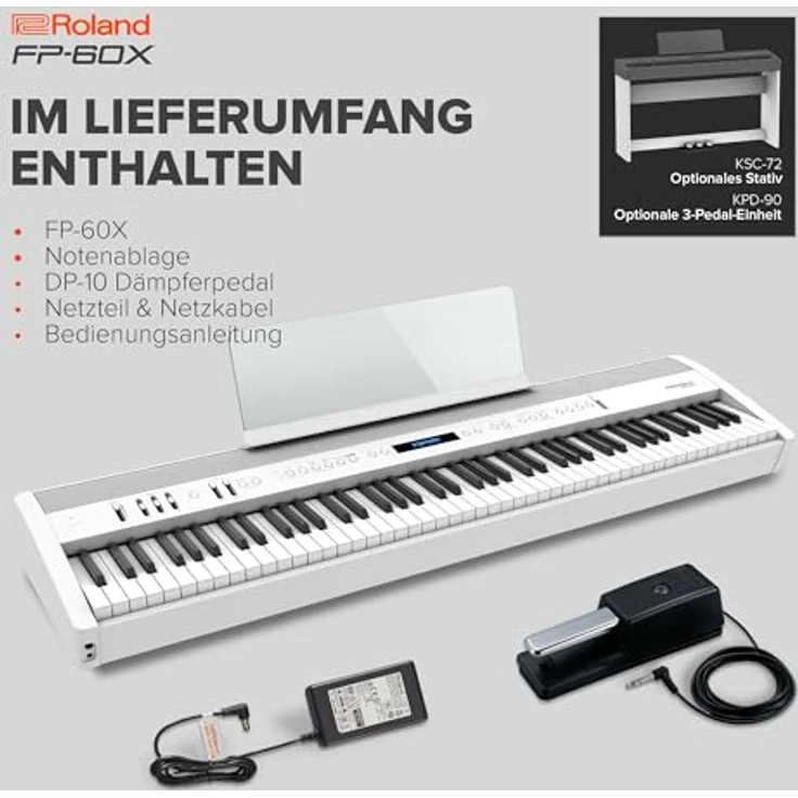 Roland FP-60X WH, Digitalpiano mit 88 Tasten PHA-4 Tastatur, 16 SuperNATURAL Klänge, Bluetooth Audio und MIDI, integriertes Lautsprechersystem, weiß – Bild 6