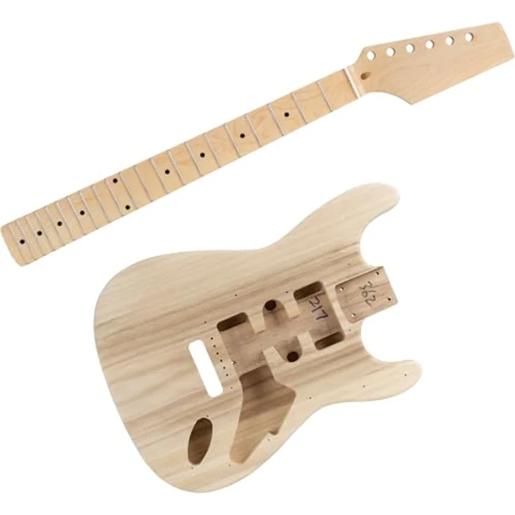 Rocktile RR-Style E-Gitarren Bausatz, DIY E-Gitarre mit Mahagoni-Korpus, Palisander-Griffbrett, 2 Humbucker, 25" Mensur, Farbe: Natur, inklusive aller Teile & Hardware – Bild 2