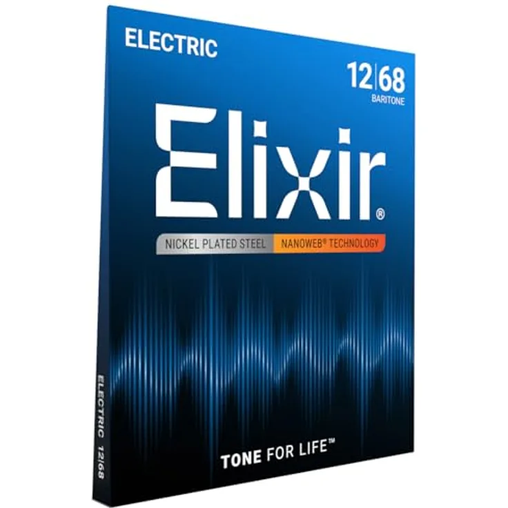 Elixir® Saiten E-Gitarrensaiten mit NANOWEB® Beschichtung, Bariton (.012-.068), 12er-Satz
