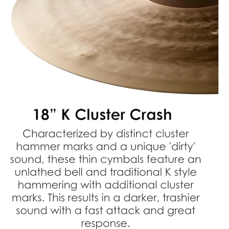 Zildjian K0933 K Becken 18" K Cluster Crash, extra dünn aus B20 Bronze mit gehämmertem Finish und ungedrehter Glocke – Bild 3