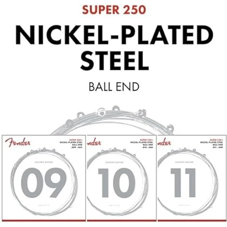 Fender Super 250 Gitarrensaiten, Nickel-plated Steel, Ball End, Gauges .008-.038, langlebig und resonant, 6er Set – Bild 2