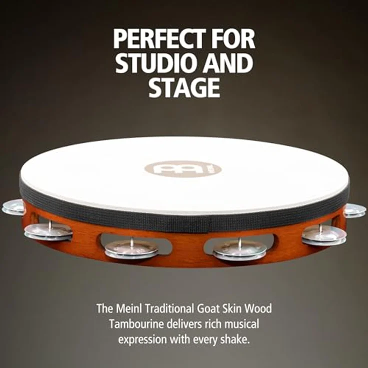Meinl TAH1A-AB Head Tambourine, Fellbezogenes Hand Tambourin aus Holz mit 8 Aluminium-Schellen, African Brown – Bild 2