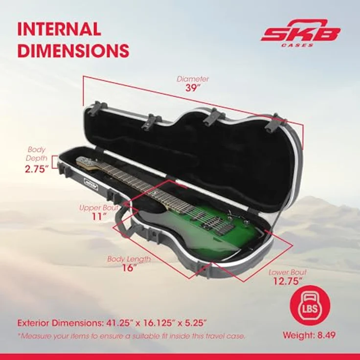 SKB FS-6 Electric Guitar Case, Hartschalen-Gitarrenkoffer für ST-Style und T-Style Modelle, TSA-anerkannte Verriegelung, gepolsterter Griff, schwarz – Bild 3