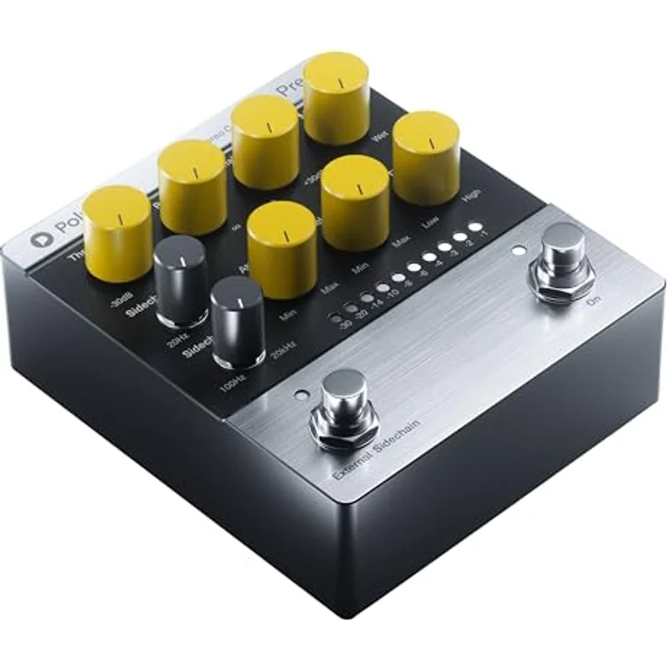 Polyend Press, Analoges Stereo-Kompressor Effektpedal für E-Gitarre und Synthesizer, mit einstellbaren Ratio, Threshold, Attack und Release – Bild 2