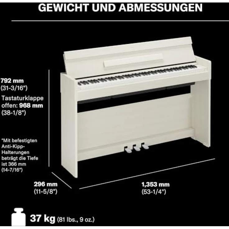 Yamaha YDP-S36 WB Arius, Digital Piano mit 88 gewichteten Hammermechanik-Tasten, 10 Sounds, Bluetooth Audio/Midi, Farbe Weiß Birke – Bild 6