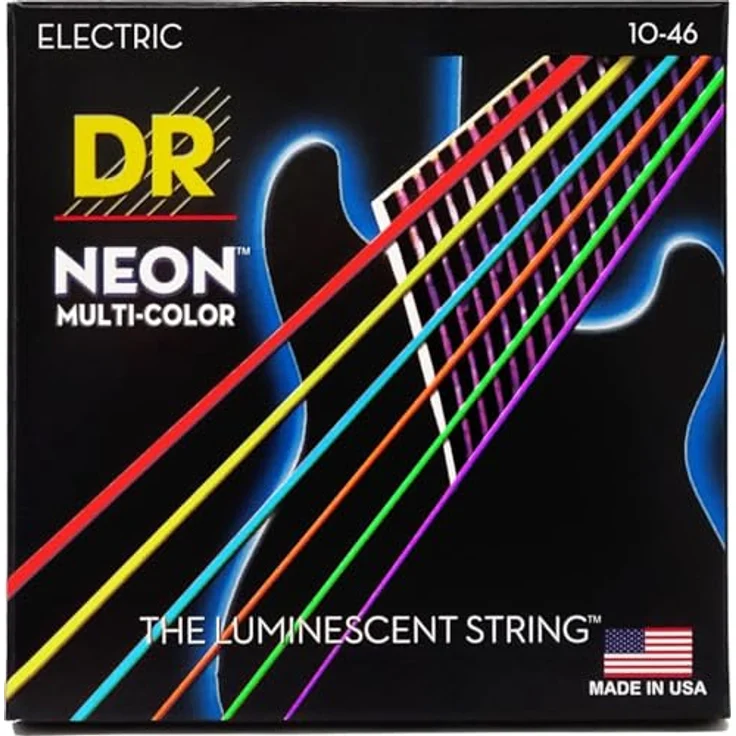 DR Neon NMCE-10 E-Gitarrensaiten, mehrfarbig .010 - .046 Medium, K3-Beschichtung, UV- und Schwarzlichteffekt, klare Projektion & Artikulation