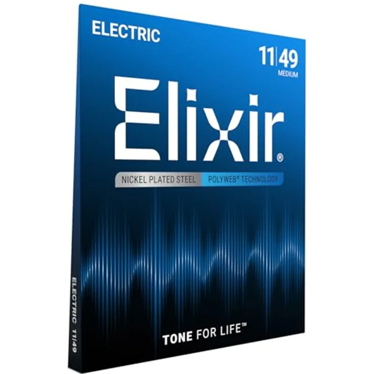 Elixir® Saiten E-Gitarrensaiten mit POLYWEB® Beschichtung, Medium (.011-.049), nickelbeschichtete Stahl-Wicklung für warmen, kräftigen Ton