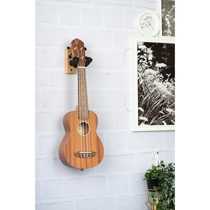 Ortega OUH-1NT Ukulele Wandhalter, anschraubbare Wandbefestigung mit gepolstertem Bügel und Echtholzplatte – Bild 6