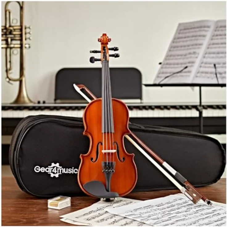 Gear4music Student Violine 1/16, hochwertige Anfängergeige mit Hartschalenkoffer und Kolophonium – Bild 2