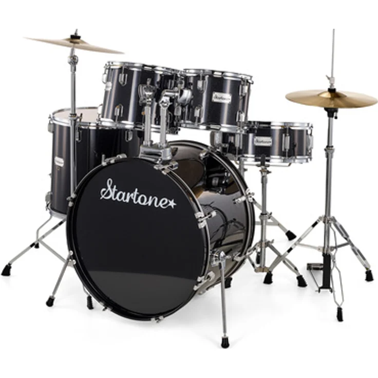 Startone Star Drum Set Standard -BK, 5-teiliges Einsteiger Schlagzeugset in Schwarz mit 10", 12", 16" Tom Toms, 14" Snare und 22" Bassdrum