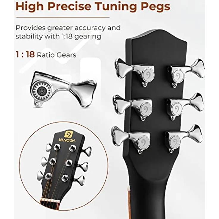 Vangoa 4/4 Elektro-Akustische Gitarre, 41 Zoll mit 4-Band EQ Cutaway, Set für Anfänger mit Gigbag und Zubehör, Schwarz – Bild 4