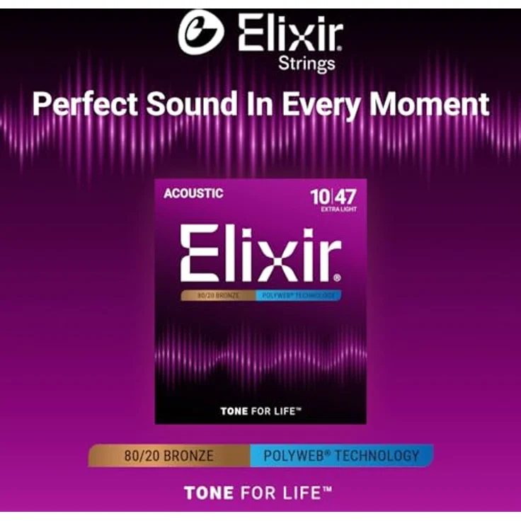 Elixir® Saiten 80/20 Bronze Akustik-Gitarrensaiten, POLYWEB® Beschichtung, Extra Light (.010-.047) mit langlebigem Klang und klarem Mittenbereich – Bild 3