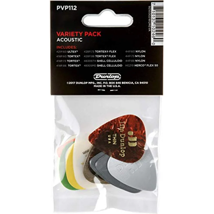 JIM DUNLOP Plektrum Variety Pack für Akustikgitarre, 6 Stück aus Ultex, Tortex, Shell Celluloid und Nylon – Bild 2