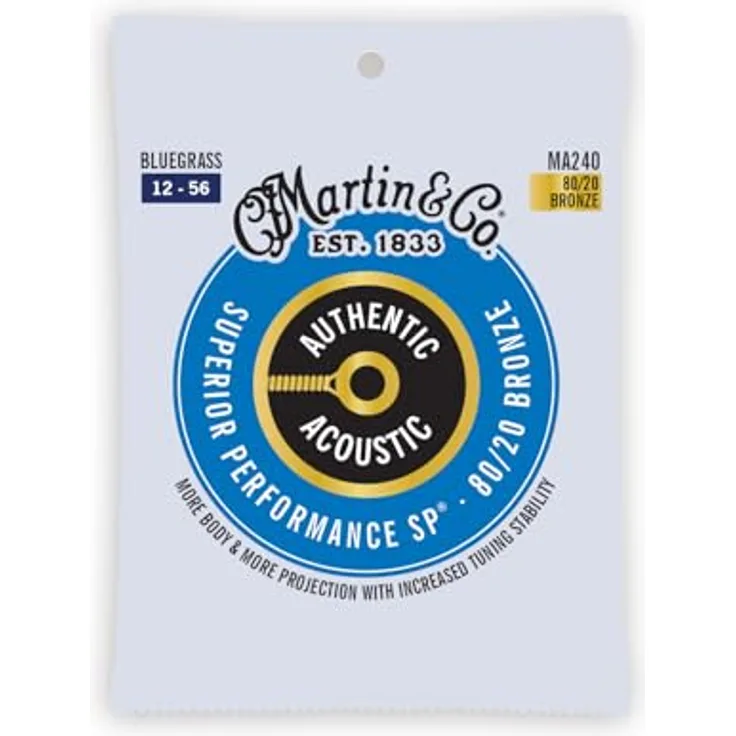 Martin Akustikgitarrensaiten MA240, Superior Performance Bluegrass, 12-56, 80/20 Bronze, hochwertiger Klang für Fingerpicking und Flatpicking