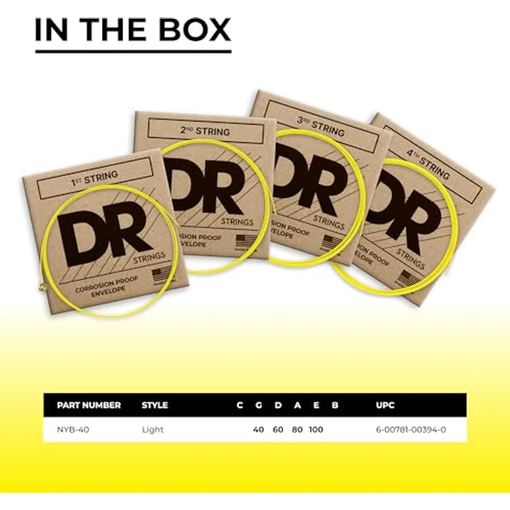 DR Strings HI-DEF Neon Bassgitarren-Saiten (NYB-40), neongelb, Light 40-100, K3-Beschichtung für Langlebigkeit und Klarheit – Bild 4