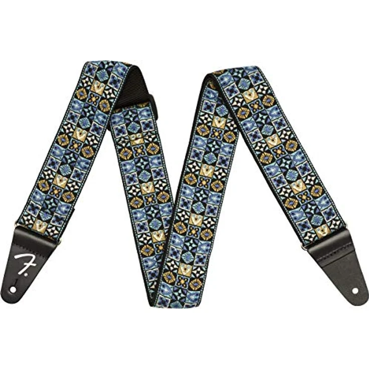 Fender Festival Collection Strap Blue, Gitarrengurt aus reißfestem Polypropylen, verstellbar von 80 cm bis 148 cm, mit Lederenden und Fender Logo, Breite 5 cm – Bild 7