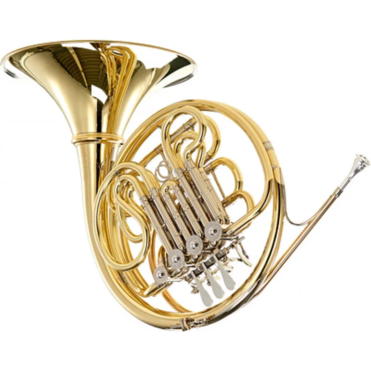 Hans Hoyer G10A-L1 F/Bb-Doppelhorn, Geyer Bauweise mit 4 Zylinderventilen, Goldmessing und Klarlack, inkl. Mundstück und Koffer