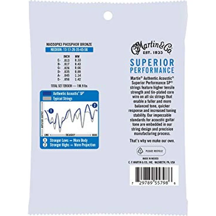 Martin Authentic Acoustic Gitarrensaiten, 3 Stück, Medium 92/8 Phosphor-Bronze, Superior Performance 13-56 – Bild 2
