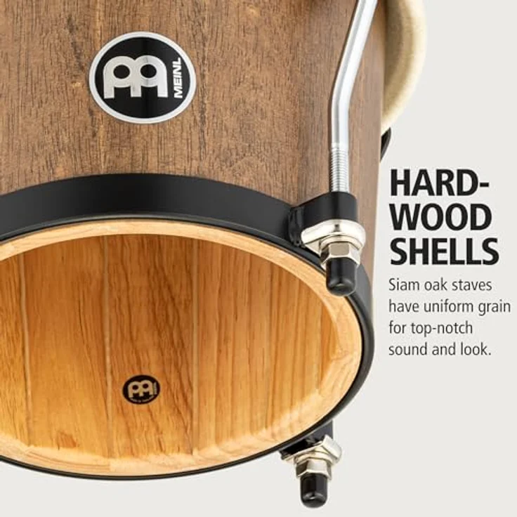 Meinl HTB100WB-M Bongo Set, 6 3/4" x 8", aus Gummibaumholz, Walnut Brown, mit handselektierten Büffelfellen und schwarzer Kesselhardware – Bild 2