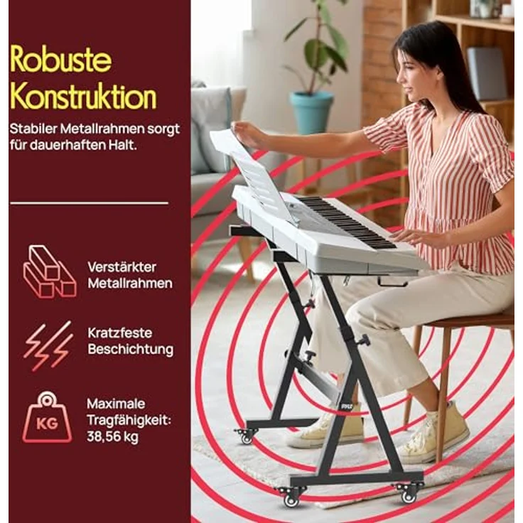 Pyle Schwerlast Keyboard Ständer mit Rollen, Höhen- und breitenverstellbar im Z-Design für E-Piano und Digital Piano bis 101 cm, Schwarz – Bild 5