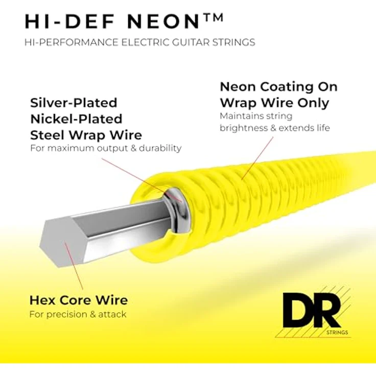 DR Strings NYE-11 E-Gitarrensaiten, Hi-DEF Neon, Neongelb, 11-50, langlebig mit klarer Artikulation – Bild 2