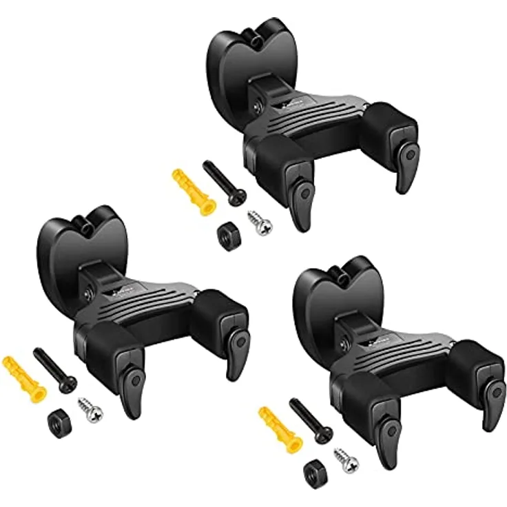 Donner Wandhalterung Gitarre Schwarz, Gitarrenwandhalter mit Auto-Lock-Funktion, 3 Stück für Gitarre, Bass, Banjo und Mandoline
