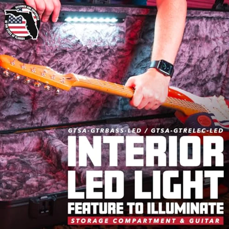 Gator TSA LED Electric Guitar Case, Gitarrenkoffer mit LED-Innenbeleuchtung für ST- & T-Style E-Gitarre, schwarz – Bild 2