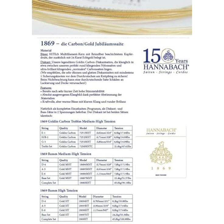 Hannabach 1869 Carbon/Gold MHT Set, Premium Gitarrensaiten für Konzertgitarre mit HiTech Multifilamentkern, Medium/High Tension – Bild 3