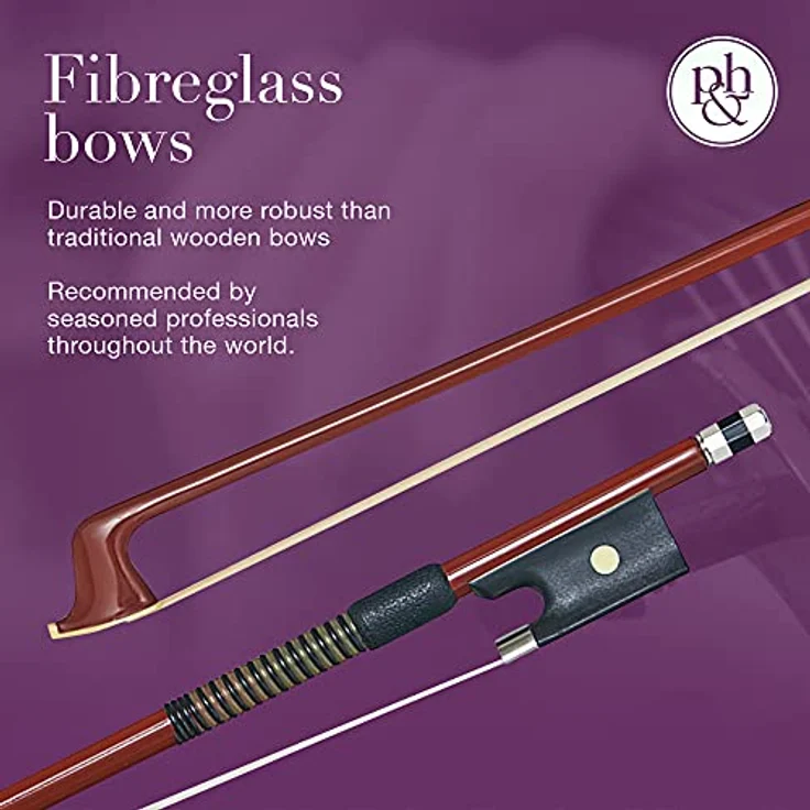 P&H Violin Bow Fiberglass 1/8 BR, Geigenbogen mit echtem Rosshaarbezug und Abalone Inlay, braun – Bild 4